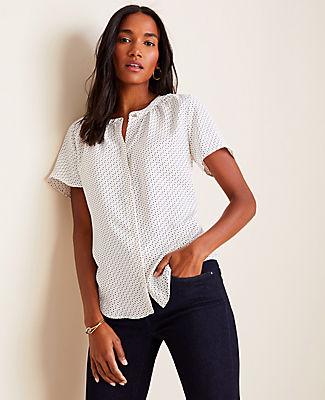Ann Taylor Dotted Mixed Media Button Down Top