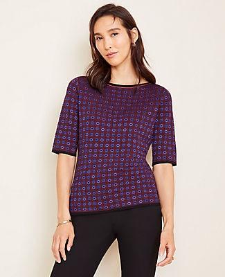 Ann Taylor Geo Seasonless Yarn Boatneck Sweater Tee