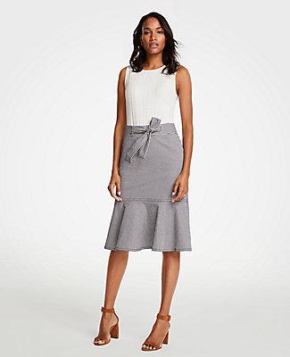 Ann Taylor Belted Seersucker Flounce Skirt