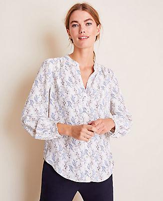 Ann Taylor Floral Shirred V-neck Blouse