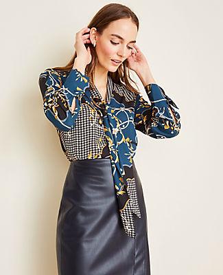 Ann Taylor Scroll V-neck Bow Blouse
