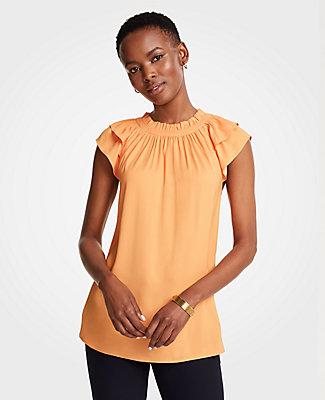 Ann Taylor Double Ruffle Sleeve Tee