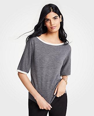 Ann Taylor Tipped Short Sleeve Sweater