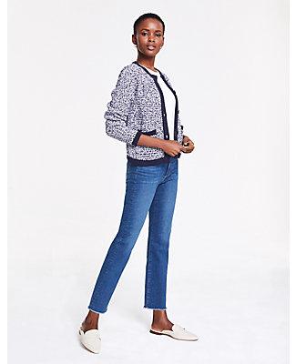 Ann Taylor Frayed Straight Crop Jeans In Rich Authentic Indigo Wash
