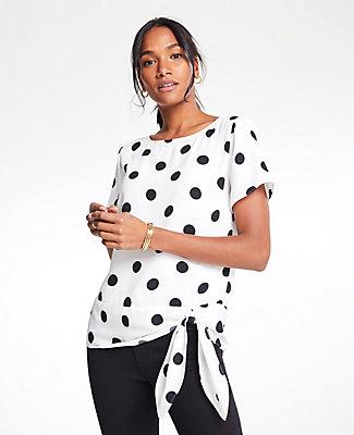 Ann Taylor Polka Spots Tie Waist Tee