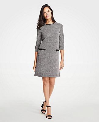Ann Taylor Faux Leather Trim Tweed Shift Dress
