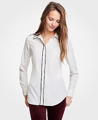Ann Taylor Piped Silky Perfect Shirt