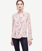 Ann Taylor Floral Tie Neck Ruffle Blouse