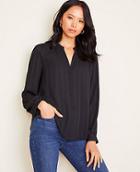 Ann Taylor Striped Shirred V-neck Blouse