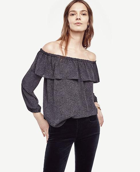 Ann Taylor Chevron Cold Shoulder Ruffle Top
