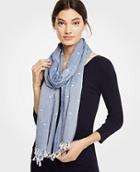 Ann Taylor Chambray Embroidered Dot Tassel Scarf