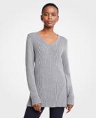 Ann Taylor Ribbed V-neck Tunic Sweater