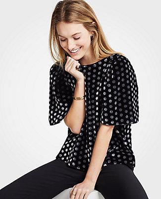 Ann Taylor Velvet Dot Puff Sleeve Top