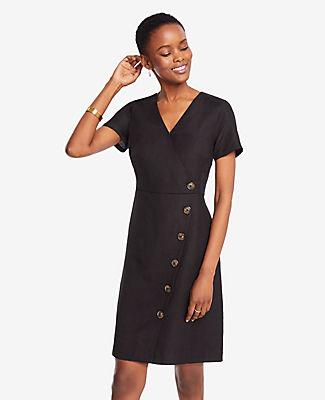 Ann Taylor Side Button Linen Blend A-line Dress