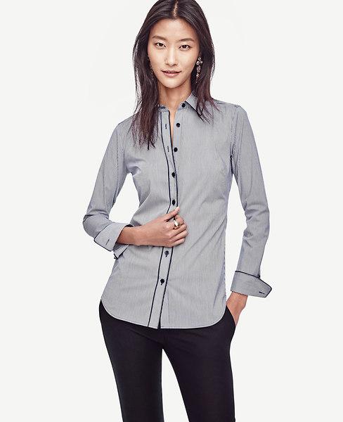 Ann Taylor Tipped Stripe Perfect Shirt