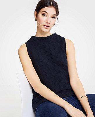 Ann Taylor Houndstooth Mock Neck Top