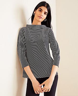 Ann Taylor Striped Mock Neck Top