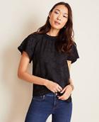 Ann Taylor Textured Floral Smocked Mock Neck Tee