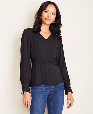 Ann Taylor Striped Jacquard Twist Front Blouse