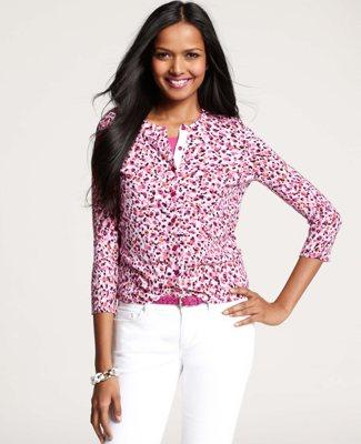  Ann Taylor Colorful Harmonies Print 3/4 Sleeve Cardigan