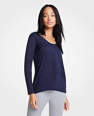 Ann Taylor Mixed Media Scoop Neck Top