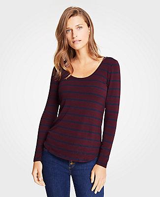 Ann Taylor Stripe Scoop Neck Long Sleeve Tee