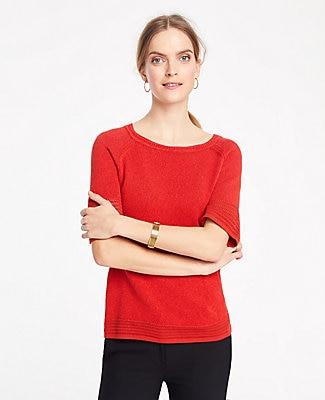 Ann Taylor Pointelle Stitch Short Sleeve Sweater Tee