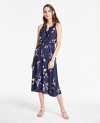 Ann Taylor Floral Halter Ruffle Flare Dress