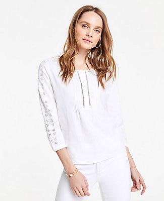 Ann Taylor Eyelet Linen Blend Top