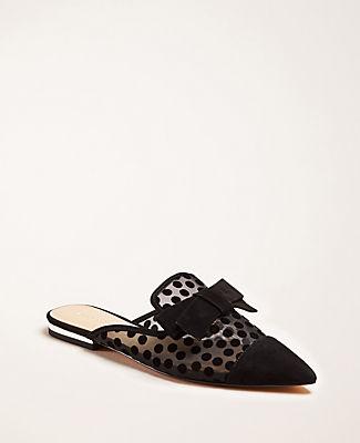 Ann Taylor Eartha Polka Dot Bow Suede Flats