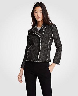 Ann Taylor Tweed Fringe Moto Jacket