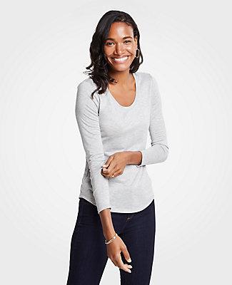 Ann Taylor Shimmer Scoop Neck Long Sleeve Tee