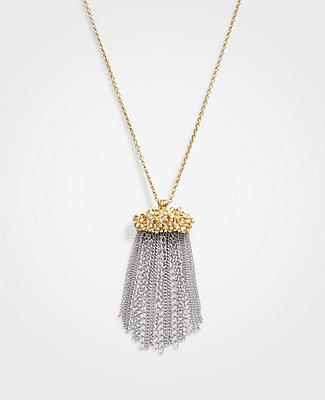 Ann Taylor Floral Tassel Pendant Necklace
