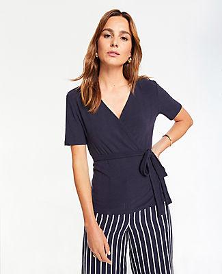 Ann Taylor Ribbed Knit Wrap Top