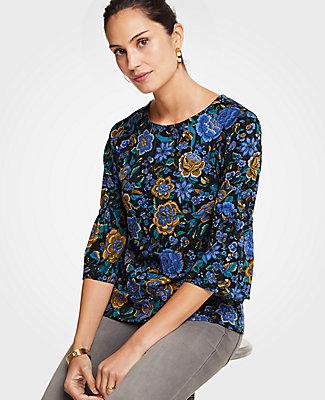 Ann Taylor Floral Ponte Gathered Sleeve Top