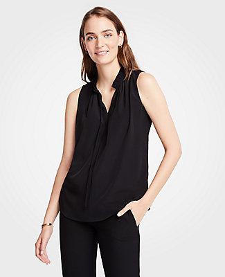 Ann Taylor Pleated Tie Neck Shell