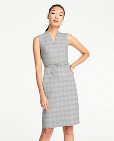 Ann Taylor Glen Plaid Belted Sleeveless Dress