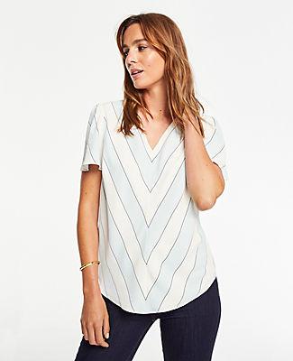 Ann Taylor Striped V-neck Flutter Sleeve Tee