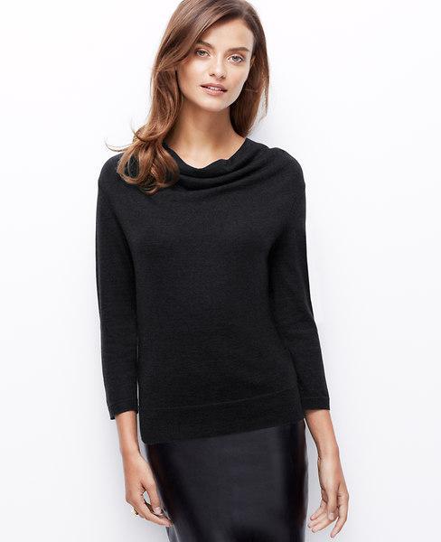 Ann Taylor Merino Wool Cowl Neck Sweater, Black - Extra Extrasmall