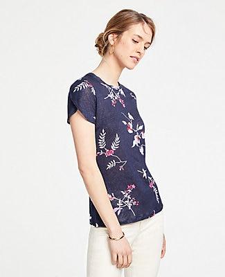 Ann Taylor Floral Petal Sleeve Linen Tee