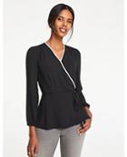 Ann Taylor Contrast Tipped Wrap Top