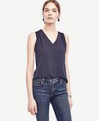 Ann Taylor Shirred V-neck Shell
