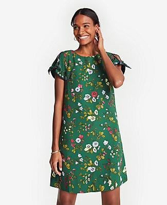 Ann Taylor Floral Tie Sleeve Shift Dress