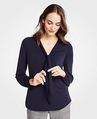 Ann Taylor Matte Jersey Tie Neck Blouse