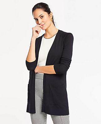 Ann Taylor Pointelle Pocket Open Cardigan