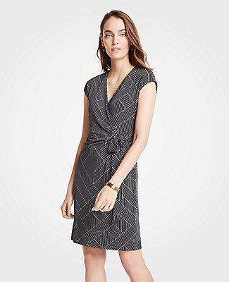 Ann Taylor Cross Stripe Cap Sleeve Wrap Dress