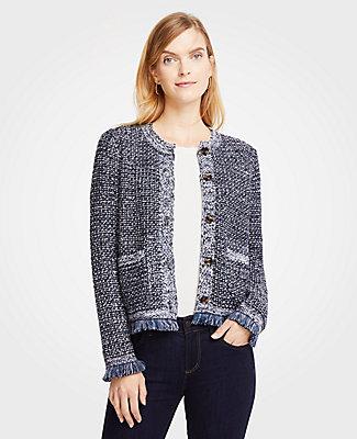 Ann Taylor Sequin Fringe Tweed Jacket