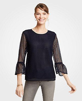 Ann Taylor Circle Lace Flare Cuff Blouse