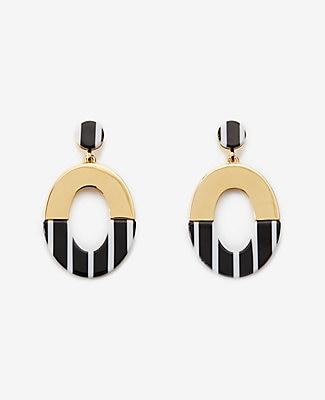 Ann Taylor Resin Stripe Metal Oval Pendant Necklace