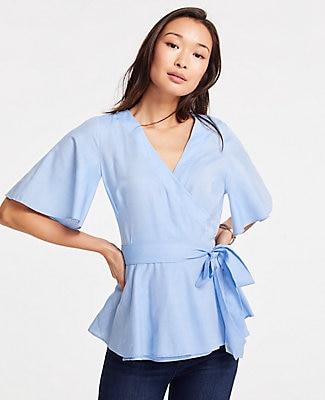 Ann Taylor Flutter Sleeve Belted Wrap Top